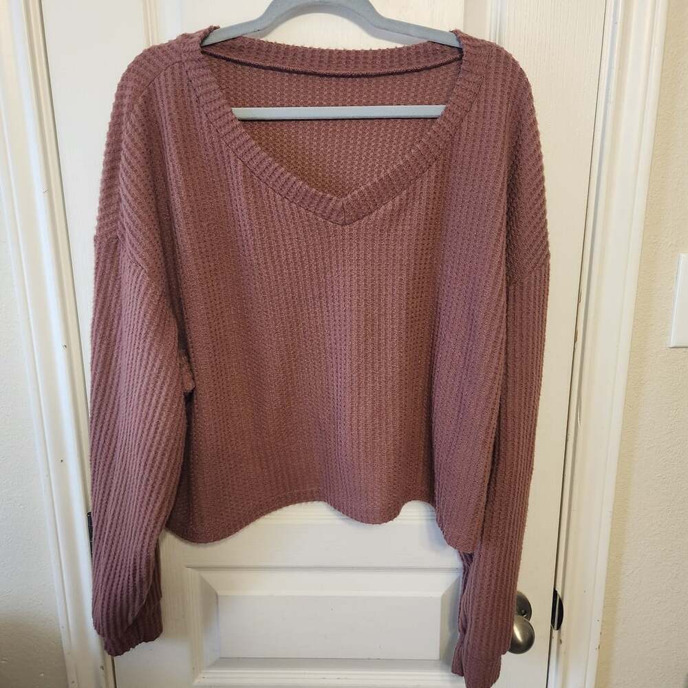 Plus size Waffle Knit V-Neck Sweater Size 2XL Mauve